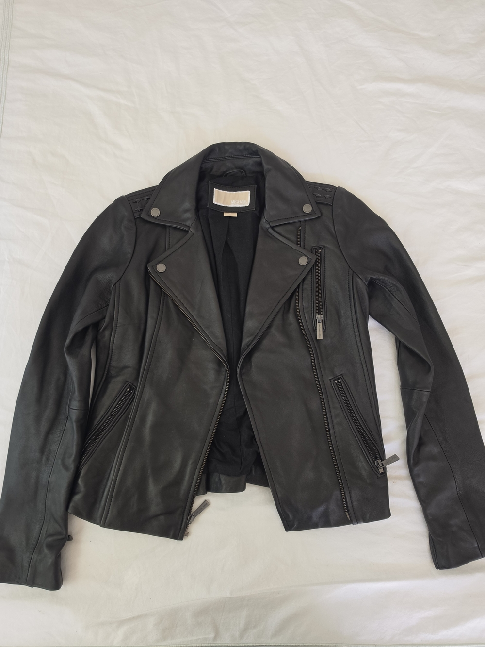 Michael Kors Black Leather Moto Biker Jacket